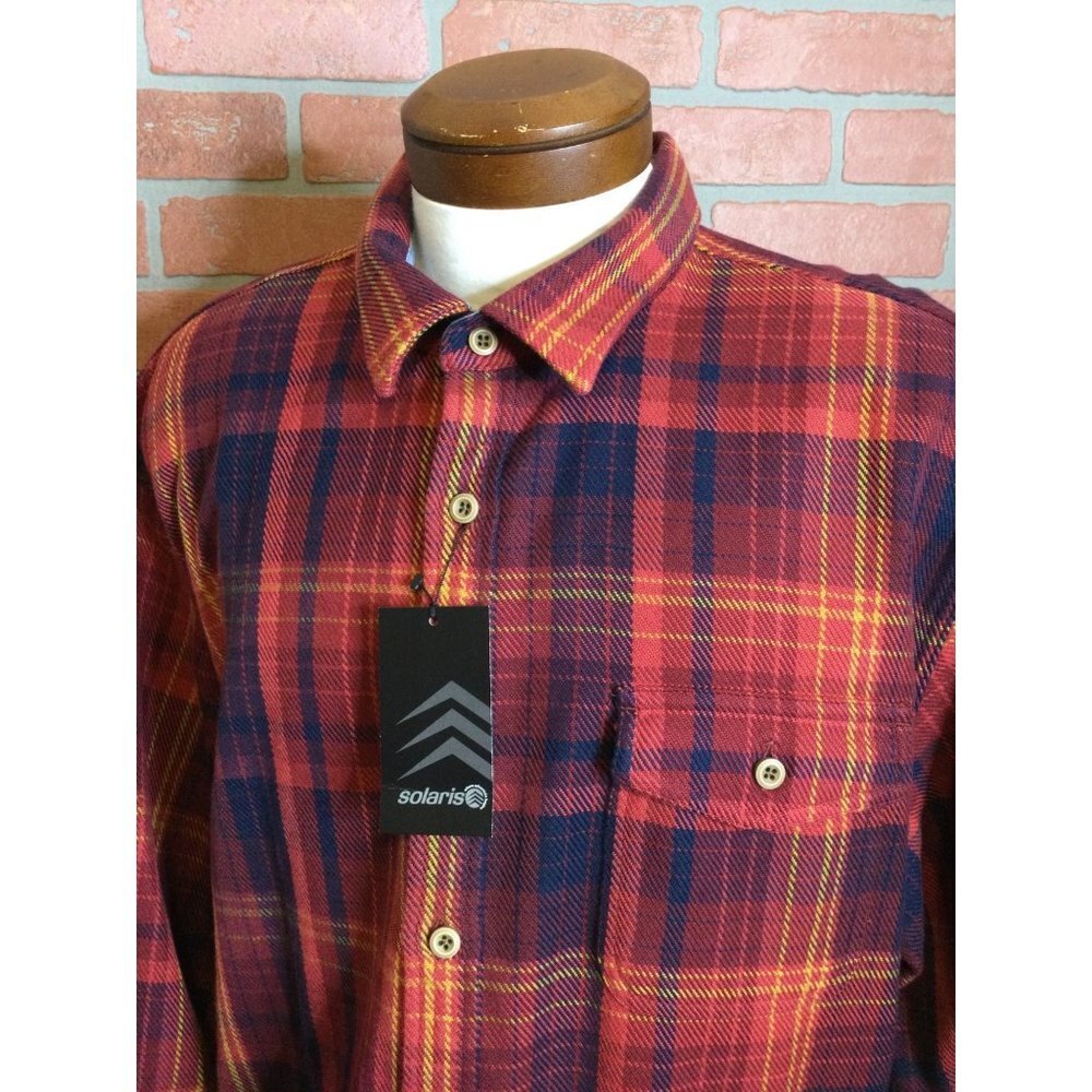 NWT Solaris Men's Plaid Button Up Shirt Long Sleeve Collared Flap Pocket SZ XXL